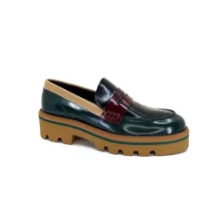Elégant|Mocassins<JHay Mocassins 1128 Cuir Glacée Noir Bordeaux Vert