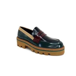 Elégant|Mocassins<JHay Mocassins 1128 Cuir Glacée Noir Bordeaux Vert