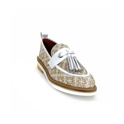 Masculin|Mocassins<Philippe Morvan Mocassins 6120 Cuir Raffia Beige Blanc