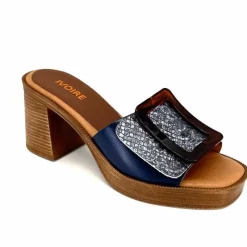 Vacances|Mules<380-ivoire Mules à Talon Ivoire 65383 Bleu &amp; Gris Marine