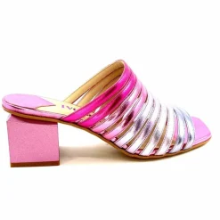 Vacances|Mules<ivoire-395 Mules à Talon Ivoire E10859 X Cuir Métal Dégrdé Argent Bleu Rose