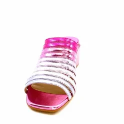 Vacances|Mules<ivoire-395 Mules à Talon Ivoire E10859 X Cuir Métal Dégrdé Argent Bleu Rose