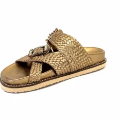 Vacances|Décontracté<Inuovo Mules Compensées 355052 Cuir Bronze Or
