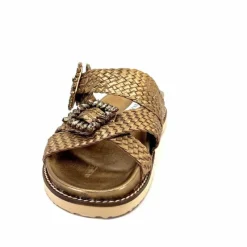 Vacances|Décontracté<Inuovo Mules Compensées 355052 Cuir Bronze Or