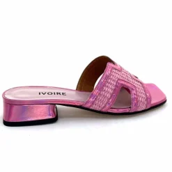 Vacances|Mules<Ivoire0330 Mules Ivoire 330 Cuir Irisé Vernis Raffia Rose