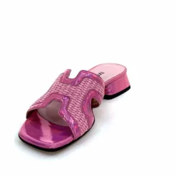 Vacances|Mules<Ivoire0330 Mules Ivoire 330 Cuir Irisé Vernis Raffia Rose