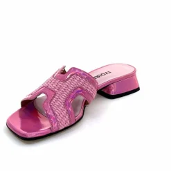 Vacances|Mules<Ivoire0330 Mules Ivoire 330 Cuir Irisé Vernis Raffia Rose