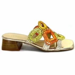 Féminin|Sandales<Ivoire0303 Mules Ivoire 21036 Cuir Or Jaune Orange Multicolore