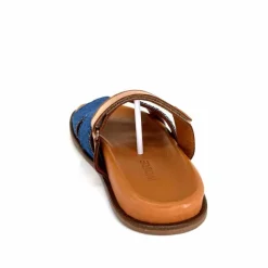 Vacances|Décontracté<382-ivoire Mules Ivoire D27084-803 Cuir Marron Textile Jean Bleu