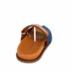 Vacances|Décontracté<382-ivoire Mules Ivoire D27084-803 Cuir Marron Textile Jean Bleu