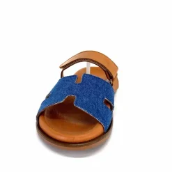 Vacances|Décontracté<382-ivoire Mules Ivoire D27084-803 Cuir Marron Textile Jean Bleu