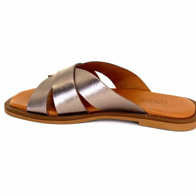 Vacances|Décontracté<382-ivoire Mules Ivoire Tml 58T Cuir Métal Ash GrisMétal