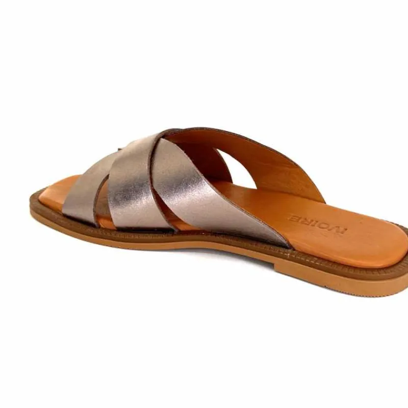 Vacances|Décontracté<382-ivoire Mules Ivoire Tml 58T Cuir Métal Ash GrisMétal