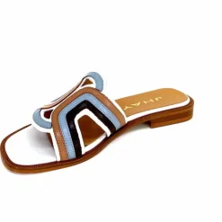 Vacances|Décontracté<JHay Mules 2305 Cuir Marron Blanc Bleu