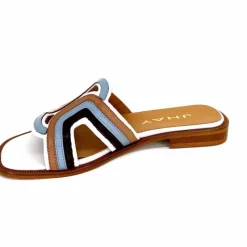 Vacances|Décontracté<JHay Mules 2305 Cuir Marron Blanc Bleu