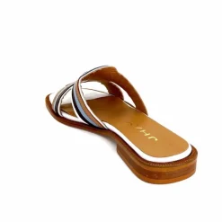 Vacances|Décontracté<JHay Mules 2305 Cuir Marron Blanc Bleu