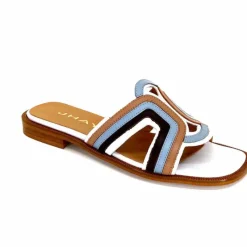 Vacances|Décontracté<JHay Mules 2305 Cuir Marron Blanc Bleu