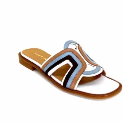 Vacances|Décontracté<JHay Mules 2305 Cuir Marron Blanc Bleu