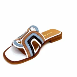 Vacances|Décontracté<JHay Mules 2305 Cuir Marron Blanc Bleu