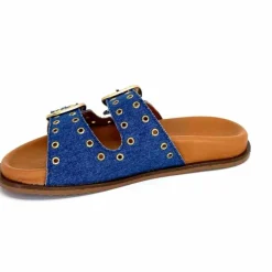 Vacances|Décontracté<382-ivoire Mules Plagettes Ivoire D27039-803 Textile Bleu