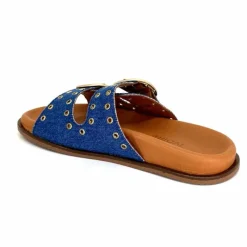 Vacances|Décontracté<382-ivoire Mules Plagettes Ivoire D27039-803 Textile Bleu