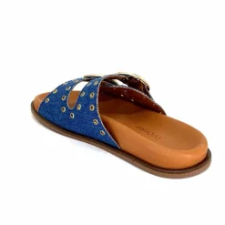 Vacances|Décontracté<382-ivoire Mules Plagettes Ivoire D27039-803 Textile Bleu