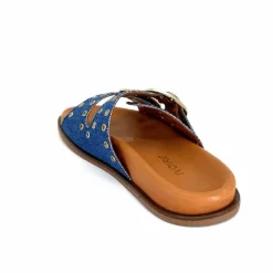 Vacances|Décontracté<382-ivoire Mules Plagettes Ivoire D27039-803 Textile Bleu