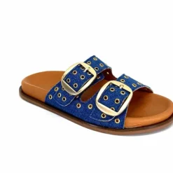 Vacances|Décontracté<382-ivoire Mules Plagettes Ivoire D27039-803 Textile Bleu