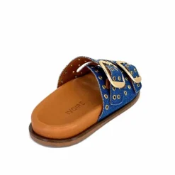 Vacances|Décontracté<382-ivoire Mules Plagettes Ivoire D27039-803 Textile Bleu