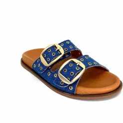 Vacances|Décontracté<382-ivoire Mules Plagettes Ivoire D27039-803 Textile Bleu