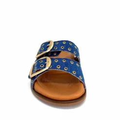 Vacances|Décontracté<382-ivoire Mules Plagettes Ivoire D27039-803 Textile Bleu