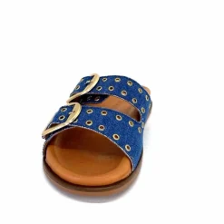 Vacances|Décontracté<382-ivoire Mules Plagettes Ivoire D27039-803 Textile Bleu