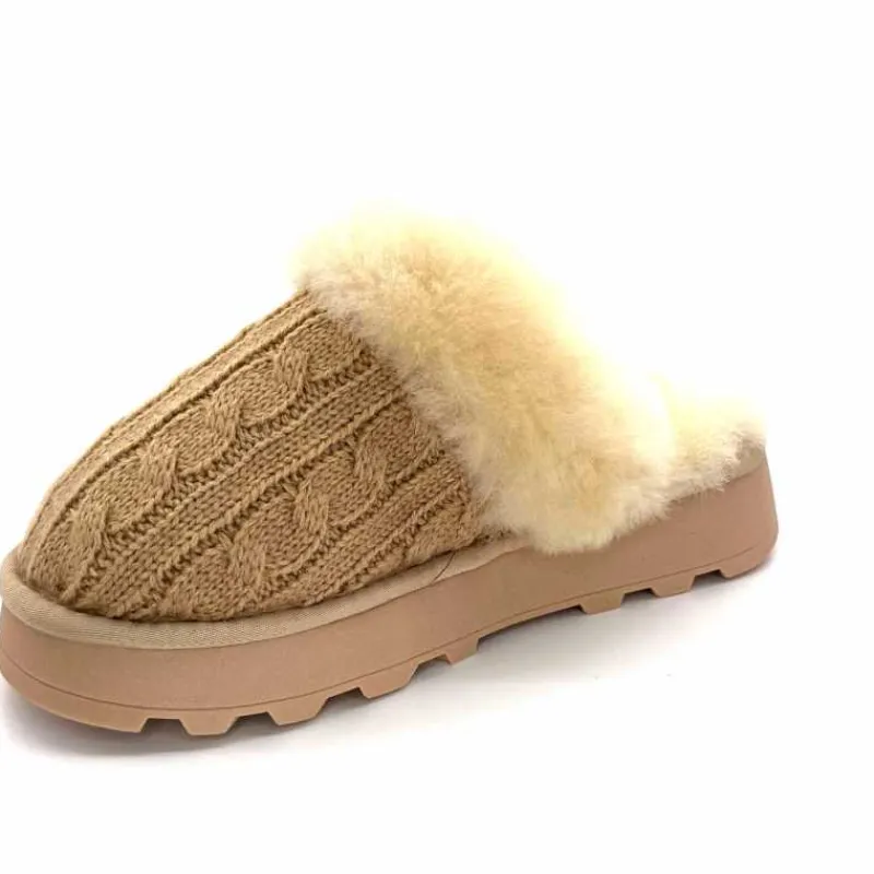 Fourrure|Décontracté<Nathan Baume Pantoufles Fourrées 242 N70 03 Mailles Beige