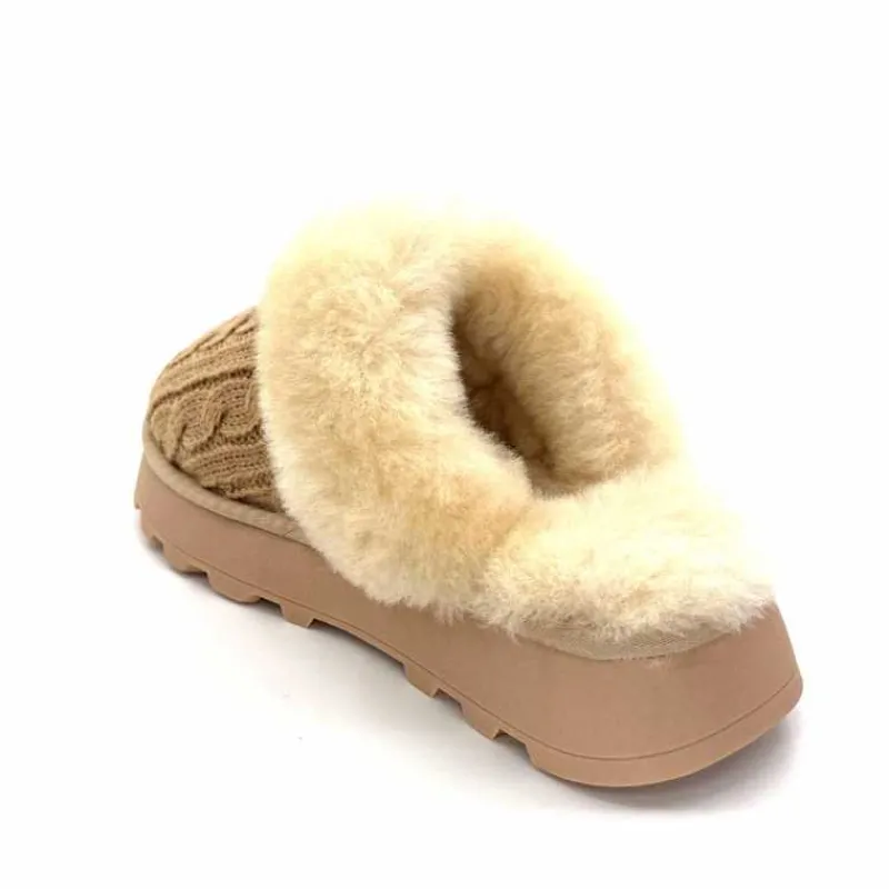 Fourrure|Décontracté<Nathan Baume Pantoufles Fourrées 242 N70 03 Mailles Beige