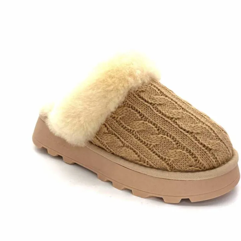 Fourrure|Décontracté<Nathan Baume Pantoufles Fourrées 242 N70 03 Mailles Beige