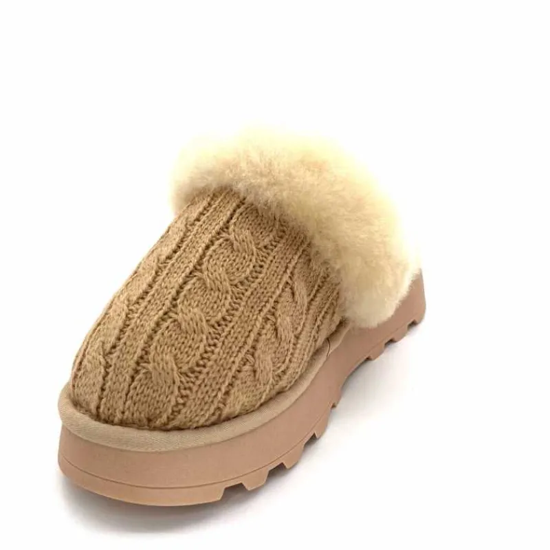 Fourrure|Décontracté<Nathan Baume Pantoufles Fourrées 242 N70 03 Mailles Beige