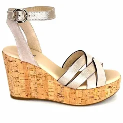 Vacances|Compensées & Plateformes<Nero Giardini Sandales à Compensées NeroGiardini 410610 D677 Cuir Métal Daim Gris GrisClair