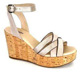 Vacances|Compensées & Plateformes<Nero Giardini Sandales à Compensées NeroGiardini 410610 D677 Cuir Métal Daim Gris GrisClair