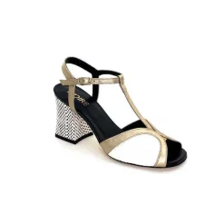 Elégant|Sandales<Ivoire0551 Sandales à Talon Ivoire 2225 Alba Cuir Blanc Doré Noir