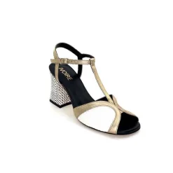 Elégant|Sandales<Ivoire0551 Sandales à Talon Ivoire 2225 Alba Cuir Blanc Doré Noir