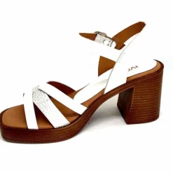 Vacances|Sandales<380-ivoire Sandales à Talon Ivoire 12335 Cuir Blanc