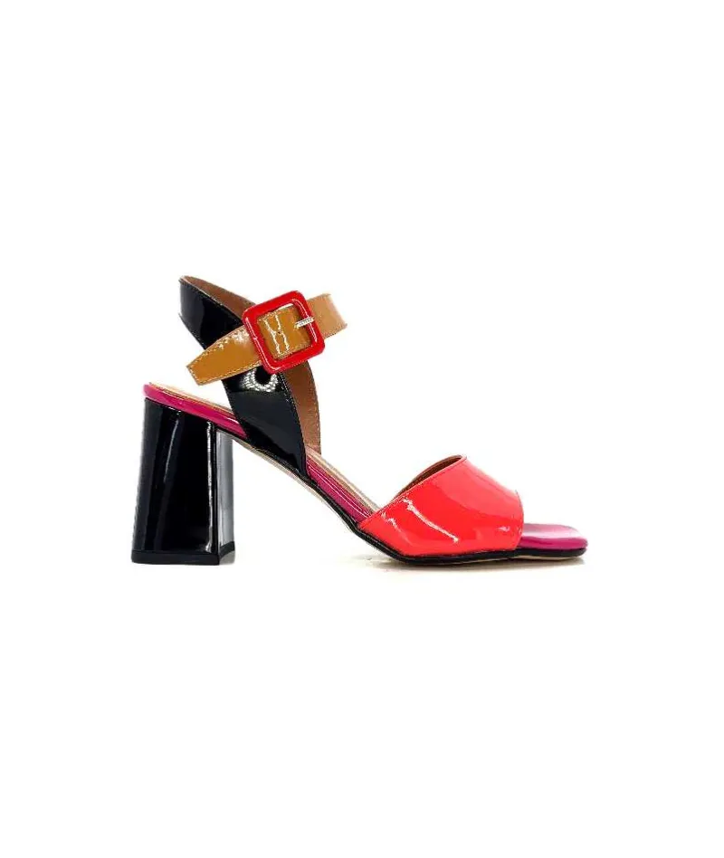Elégant|Sandales<Ivoire0334 Sandales à Talon Ivoire F1136 Mare Cuir Vernis Multicolor Multicolore