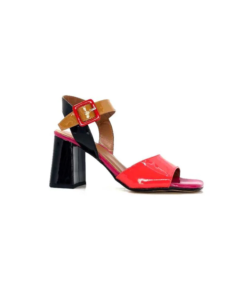 Elégant|Sandales<Ivoire0334 Sandales à Talon Ivoire F1136 Mare Cuir Vernis Multicolor Multicolore