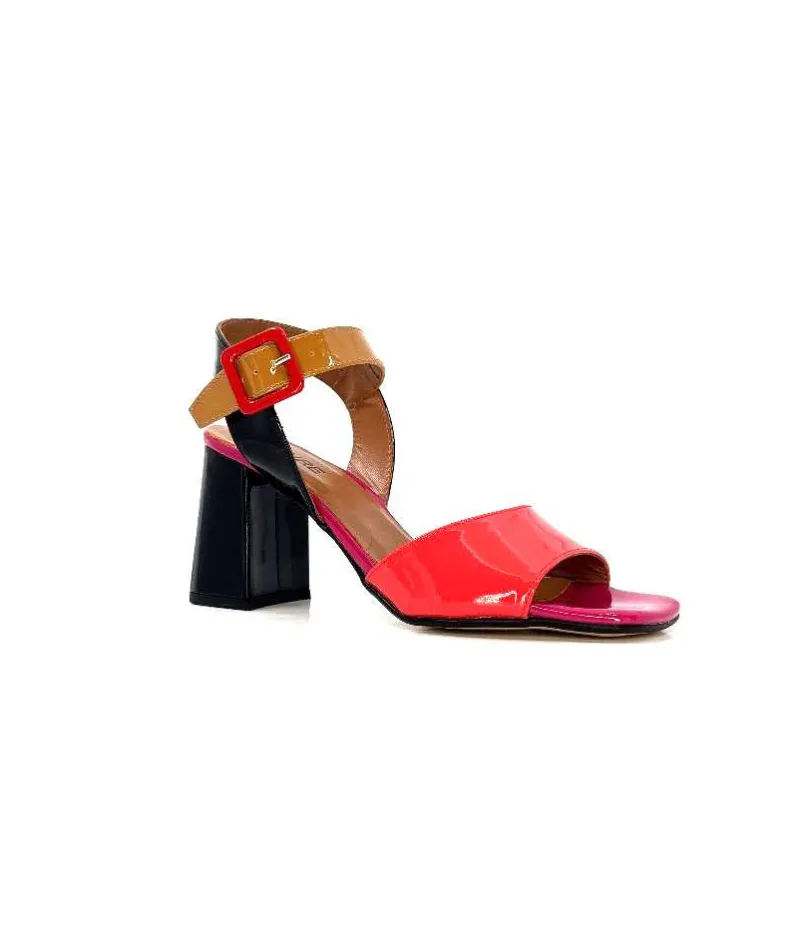 Elégant|Sandales<Ivoire0334 Sandales à Talon Ivoire F1136 Mare Cuir Vernis Multicolor Multicolore