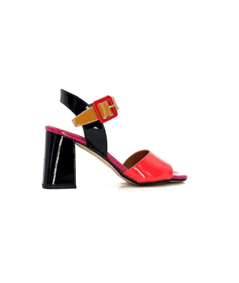 Elégant|Sandales<Ivoire0334 Sandales à Talon Ivoire F1136 Mare Cuir Vernis Multicolor Multicolore