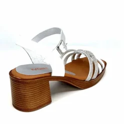 Vacances|Talon<380-ivoire Sandales à Talon Ivoire 97701-S Cuir Strass Argent Blanc