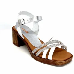 Vacances|Talon<380-ivoire Sandales à Talon Ivoire 97701-S Cuir Strass Argent Blanc