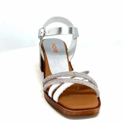 Vacances|Talon<380-ivoire Sandales à Talon Ivoire 97701-S Cuir Strass Argent Blanc