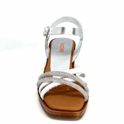 Vacances|Talon<380-ivoire Sandales à Talon Ivoire 97701-S Cuir Strass Argent Blanc