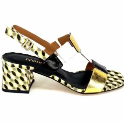 Talon|Fantaisie<Ivoire0330 Sandales à Talons Ivoire 604 Exagon Cuir Blanc Doré Noir